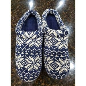 Club Room Blue & White Memory Foam Closed Toe Slip On Hoodback Clog Slipper 9.5